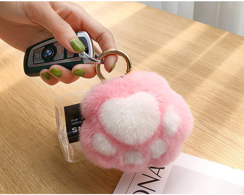 Cute Real Rabbit Fur Cat Paw Keychain Toy