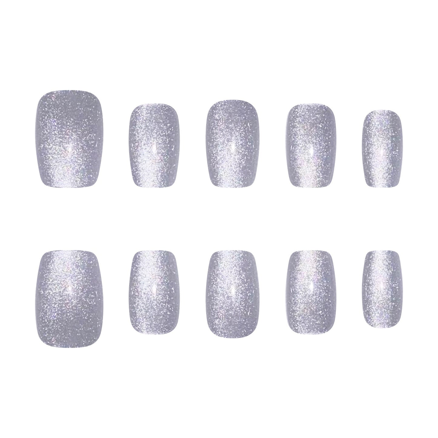 2024 New Korean Style Gray White Cat Eye Nails, 30pcs Cute Fake Nails