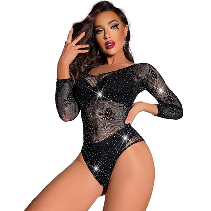 Sexy Hot Diamond Halloween Skull Bikini Fishnet Lingerie