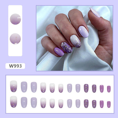 Oval Shape Sweet Lilac Pearl Gradient Nails, French Style