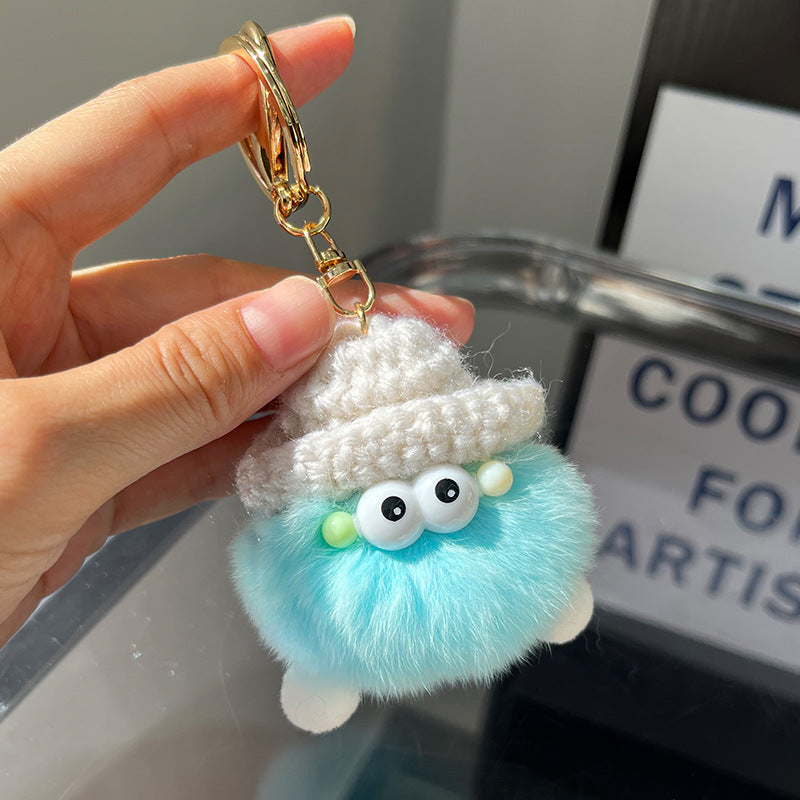 Cute Real Rabbit Fur Coal Ball Keychain - Accessory