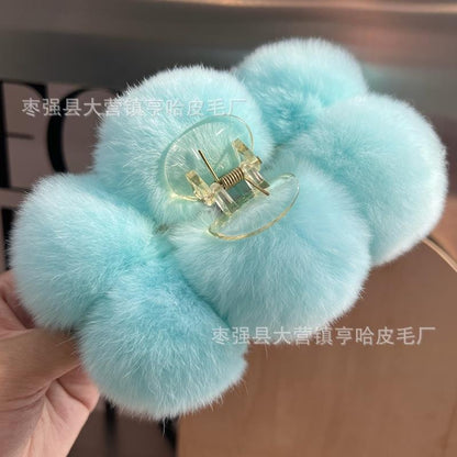 Luxury Real Rabbit Fur Large Hair Claw - Stylish Clip