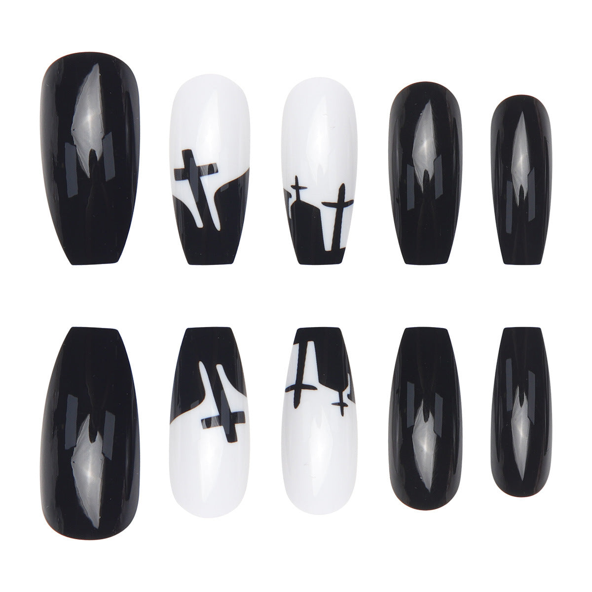 Long Ballet-Style Halloween Nail Extensions, Wearable Tips