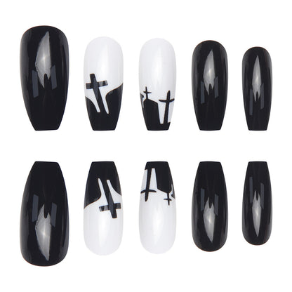 Long Ballet-Style Halloween Nail Extensions, Wearable Tips