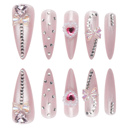 24 Cat Eye Nail Tips with Heavy Crystal Hearts