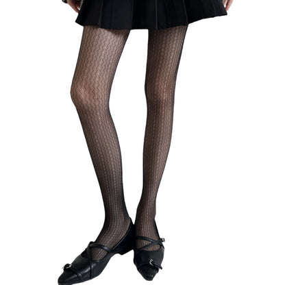 Autumn High Elastic Water Ripple Hollow Vertical Pattern Retro Pantyhose