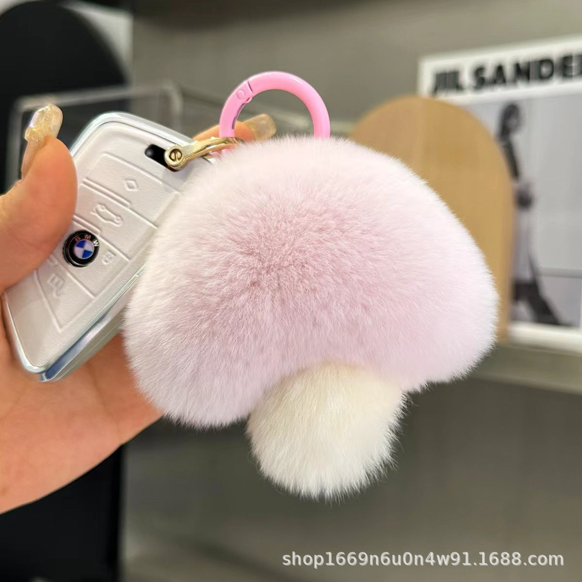 Cute Real Rabbit Fur Mushroom Keychain - Trendy Car Accessory