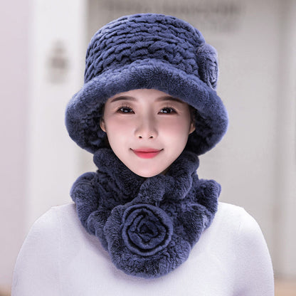 Winter Real Rabbit Fur Hat & Scarf Set - Warm & Elegant