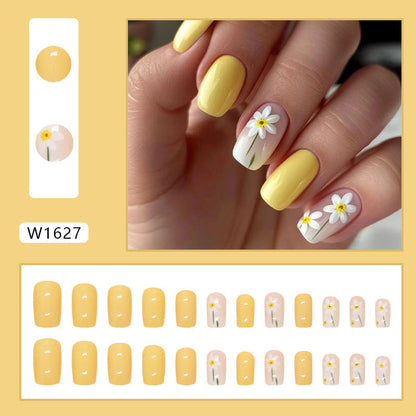 Square Shape Turmeric Gold Flower Nails, Yellow Tone, 24 Pieces