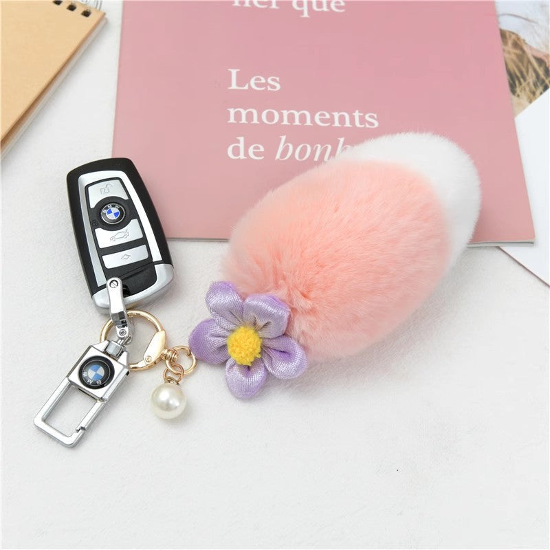 Cute Pink Fuzzy Charm - Real Rabbit Fur Accessory