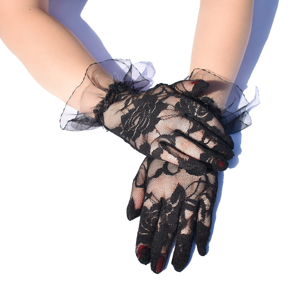 Short Rose Lace Transparent Gloves