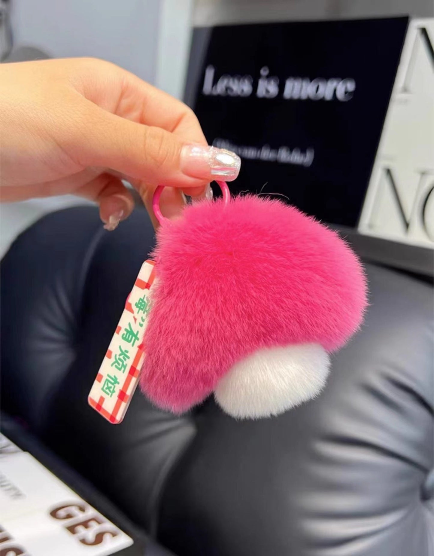 Cute Real Rabbit Fur Charm with Watermelon & Mushroom Design