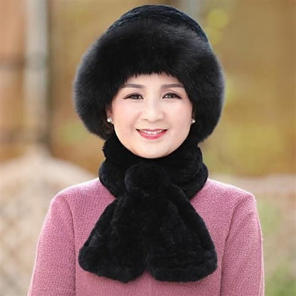 Women's Winter Warm Otter Rabbit Fur Bucket Hat & Scarf Set