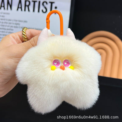 Cute Real Rabbit Fur Ice Cream Keychain Plush Gift