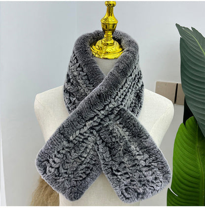 Hand-Knitted Real Rabbit Fur Scarf - Winter Accessory