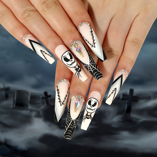 Matte Skull & Web Halloween Nail Tips