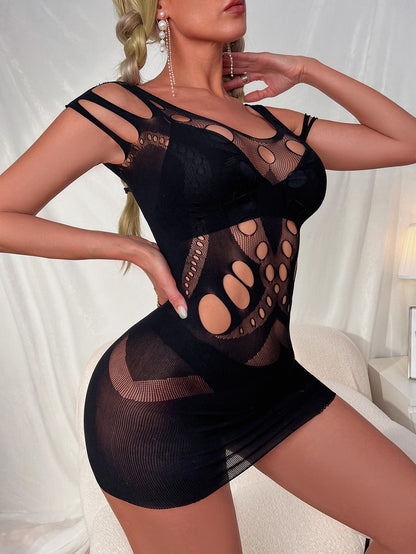 Sexy Transparent Crotch Black Silk One-piece Mesh Skirt Sex Underwear