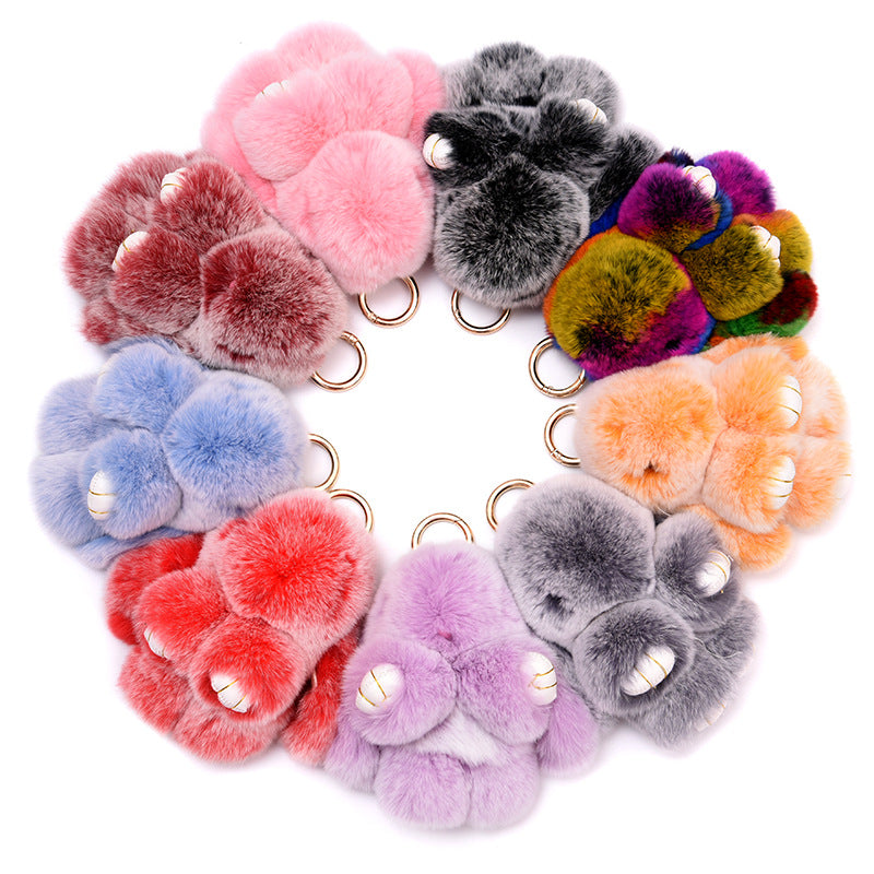 Cute Real Rabbit Fur Keychain - Sleeping Bunny Charm