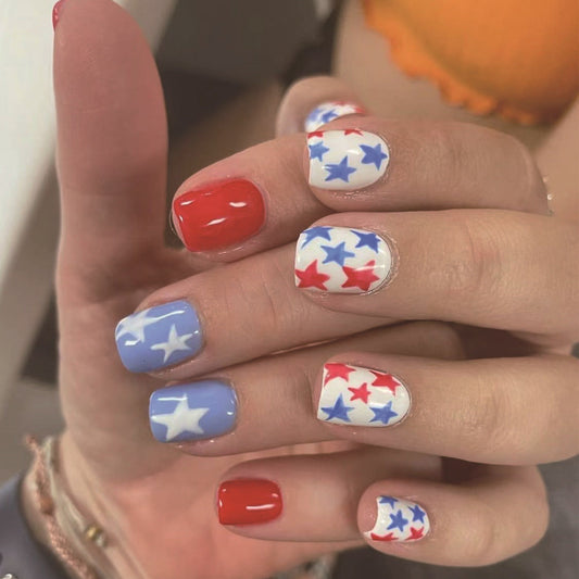 4th of July Red White Blue Star Shiny Removable Nails