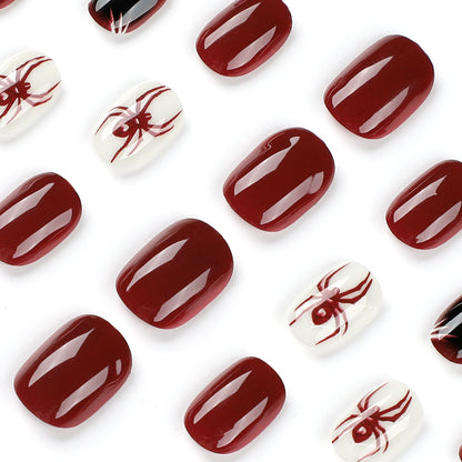 Wholesale Red-White Contrast Nail Art Tips with Heart and Spider Designs-Homeunderwear