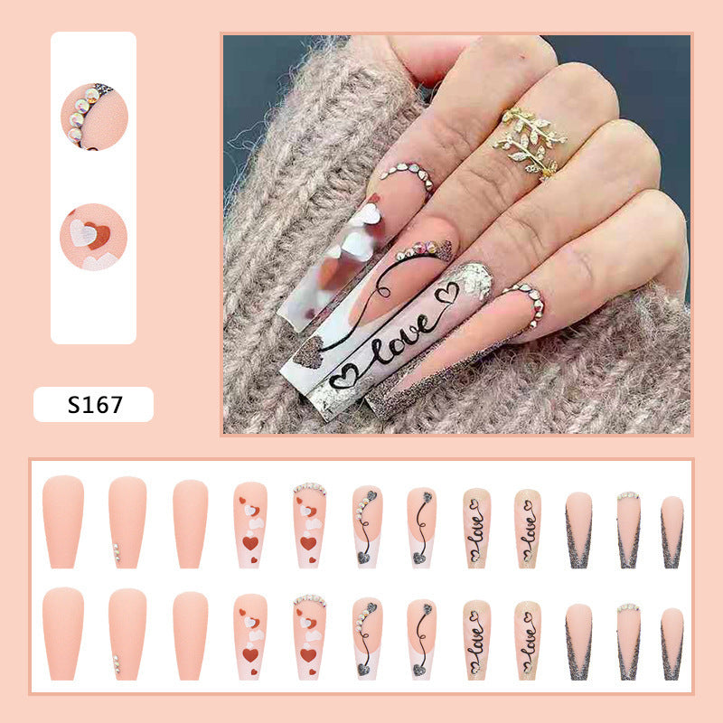 Long Ballet Nail Tips with Embossed Diamonds and Blush