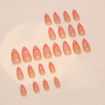 24-Piece Almond French Nail Stickers with Gold Edges