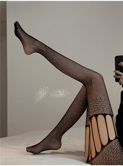 Sexy Hot Drill Mesh Socks with Drill Crotch Mesh Socks Lace Pantyhose