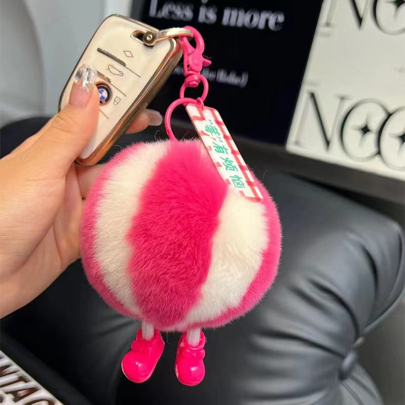 Cute Real Rabbit Fur Charm with Watermelon & Mushroom Design