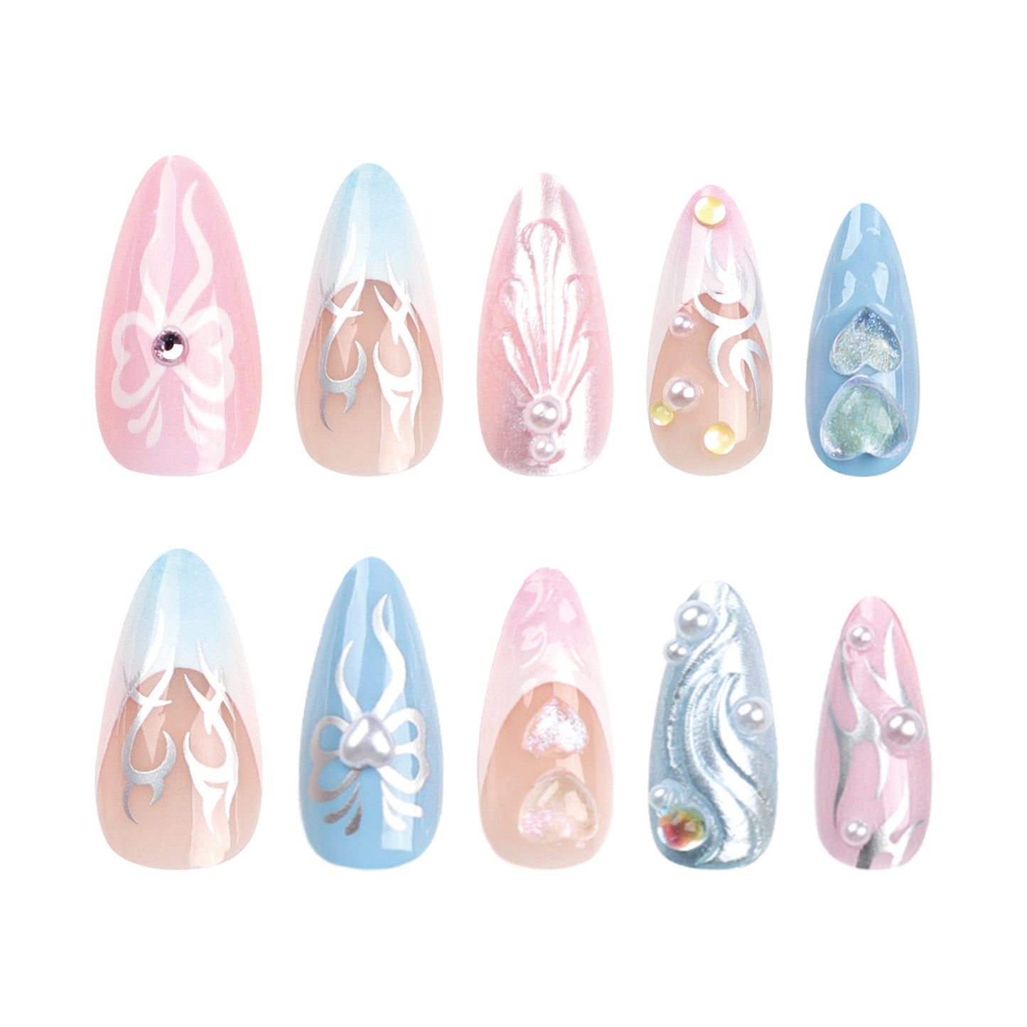 3D Heart Bow Pink Removable Nail Tips-Homeunderwear