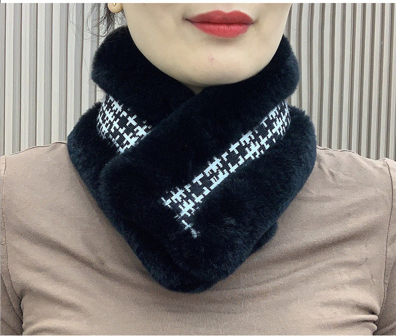 Double-Sided Real Rabbit Fur Scarf - Women's Winter Neck Warmer