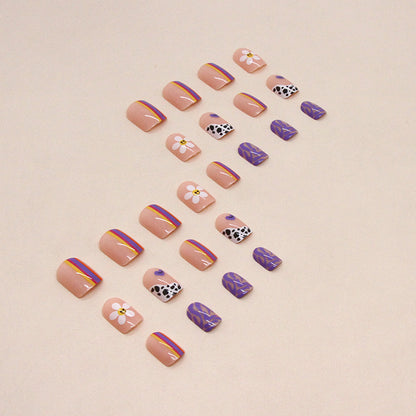 Summer Short Adorable Multicolor Striped Nails Smile Sunflower Cow Spots-Homeunderwear