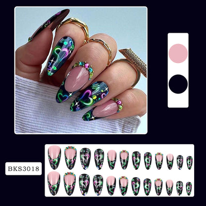 New FashionDark Colored Heart Diamond Almond Nail Tips