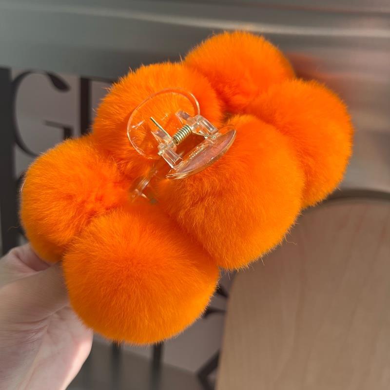 Luxury Real Rabbit Fur Large Hair Claw - Stylish Clip