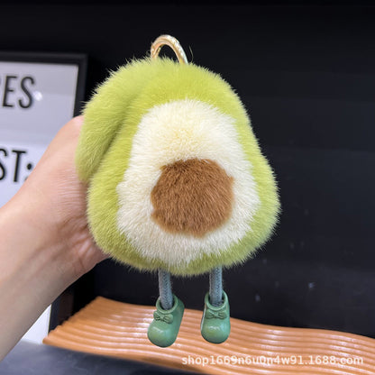 Cute Avocado Otter Fur Keychain Plush Toy Bag Charm