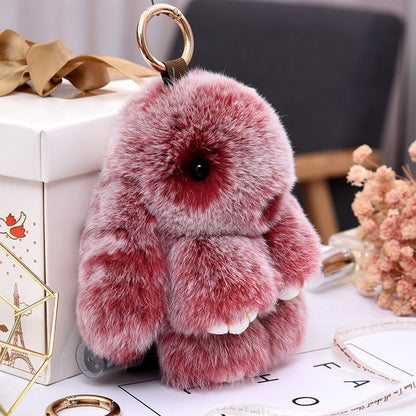 Cute Real Rabbit Fur Keychain - Sleeping Bunny Charm