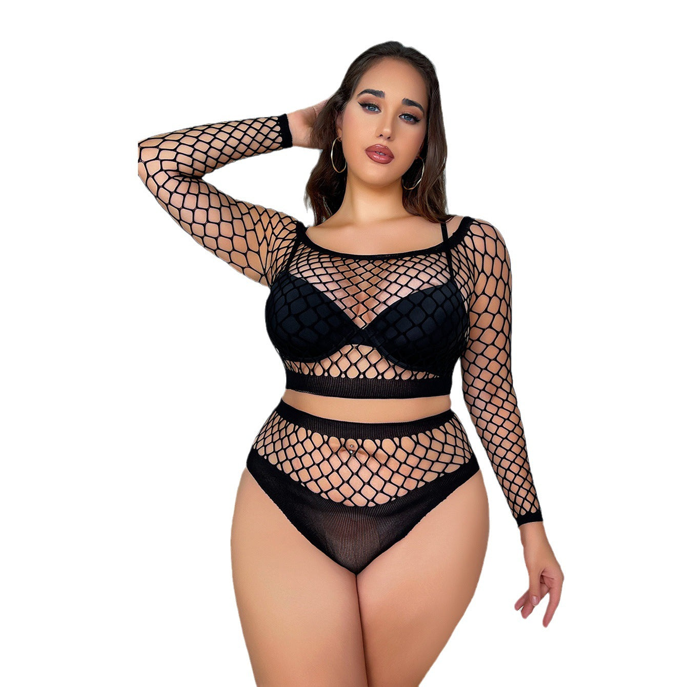 Sexy Plus Size Two Piece Fishnet Bikini Plus Size Lingerie