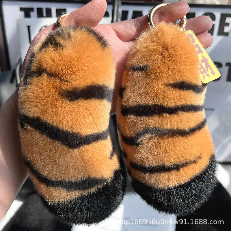 Cute Otter Rabbit Fur Tiger Tail Keychain Plush Gift