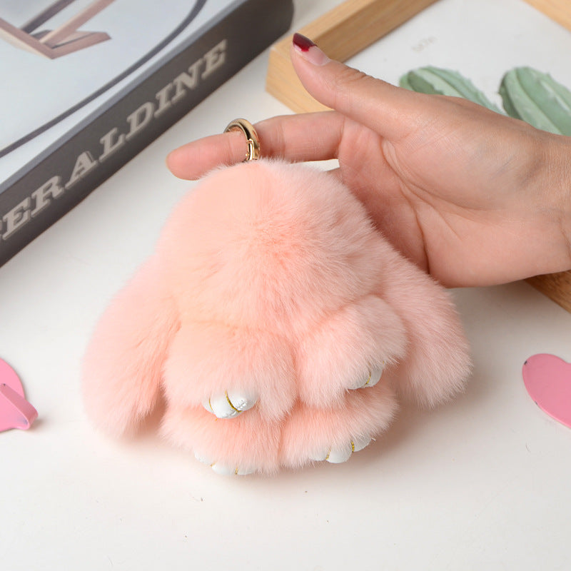 Wholesale Cute Faux Fur Bunny Keychain - Mini Decor