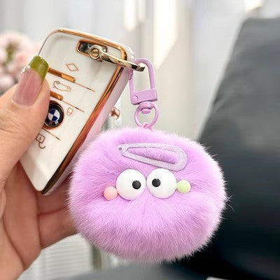 Cute Real Rabbit Fur Pom Pom Keychain - Hair Clip Accessory