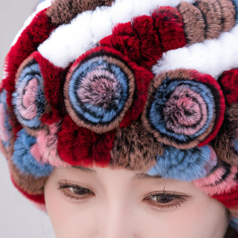 Warm Real Rabbit Fur Ear Flap Hat & Scarf Set