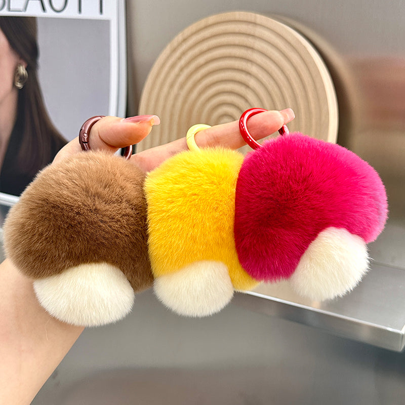 Chic Faux Fur Mushroom Keychain - 10cm Ins Trend