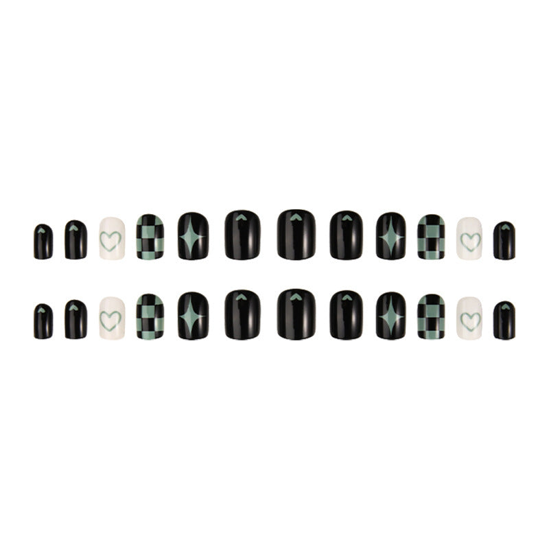 Dark Chic Checkerboard Green-Black Removable Nail Stickers