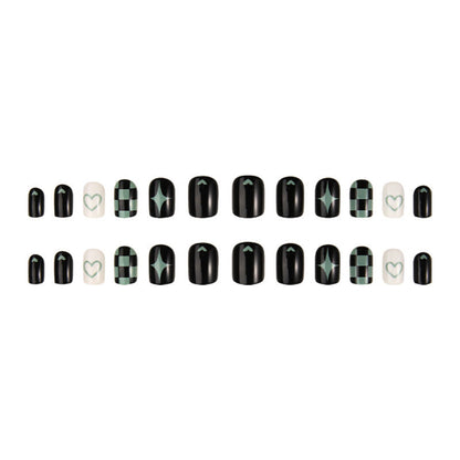 Dark Chic Checkerboard Green-Black Removable Nail Stickers