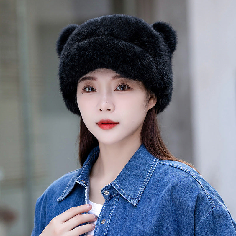 Winter Cute Rabbit Fur Cap with Cat Ears