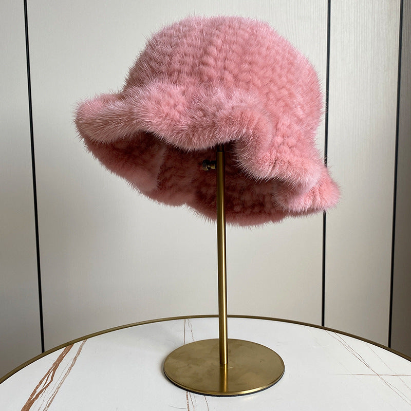 Elegant Ruffled Mink Fur Beret Hat