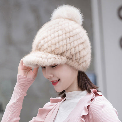 Winter Mink Fur Cap - Stylish & Warm for Moms