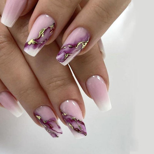 New FashionPurple Marble Gradient Nail Tips