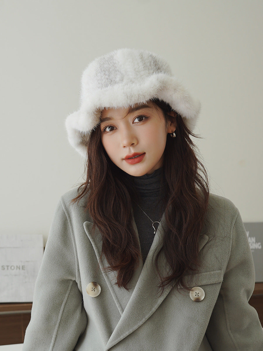 Elegant Ruffled Mink Fur Beret Hat