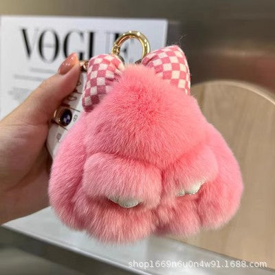 Cute Real Rabbit Fur Bow Keychain, Car Charm