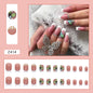 Mid-Length Square Nails with Diamonds White French Edge Clear Pearl Sparkle Butterfly Pink-homeunderwear